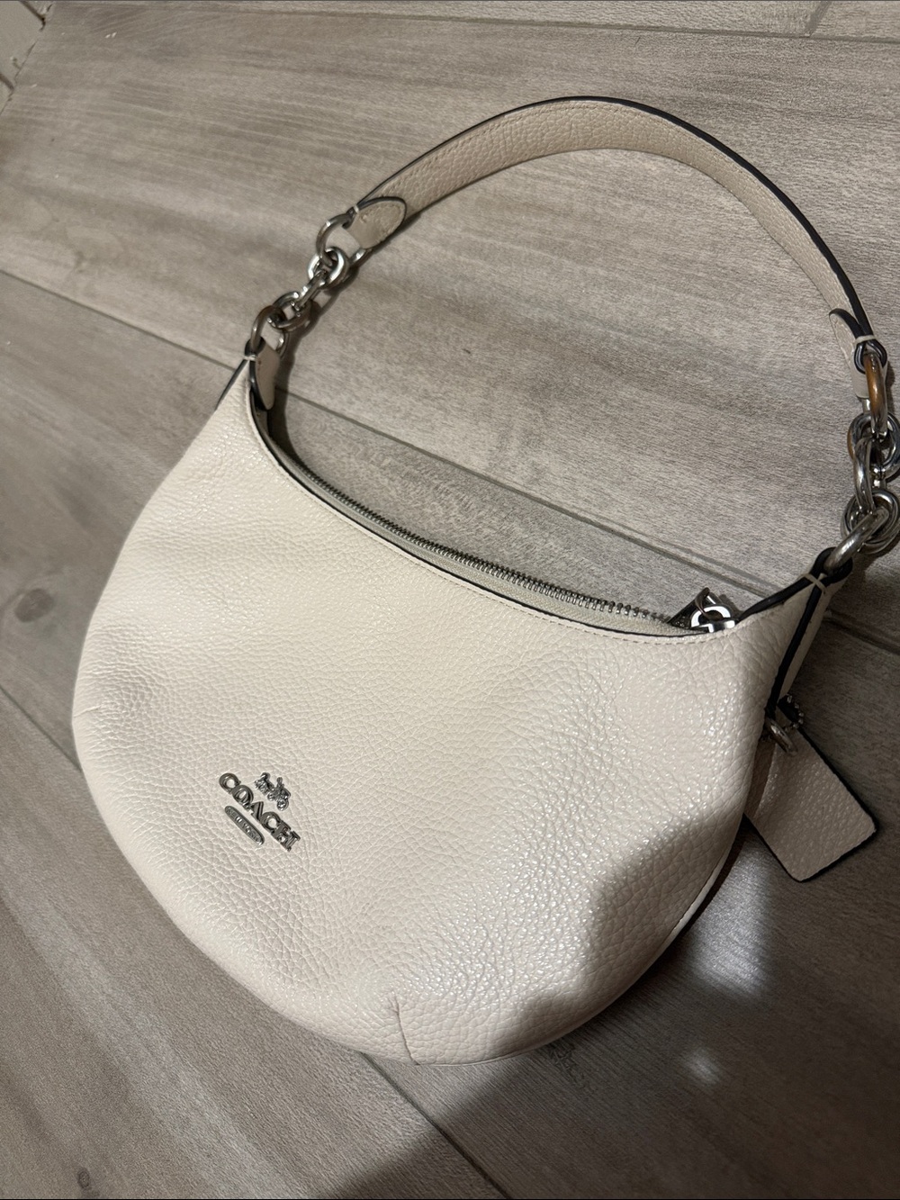 Coach Pebbled Leather Hobo Shoulder Bag in Off-White